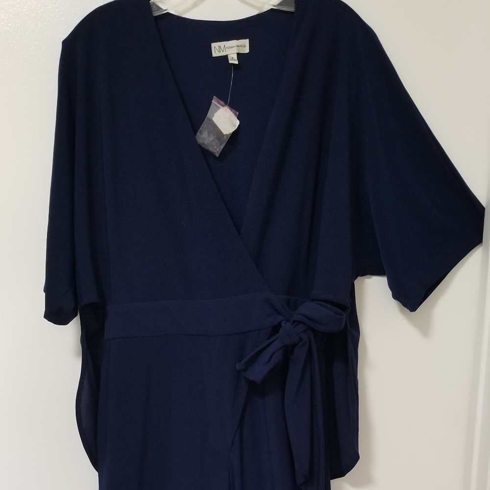 New Neiman Marcus Navy Blue Jersey Jumpsuit Wide Leg Stretch with Cape Size 8 - Picture 5 of 12